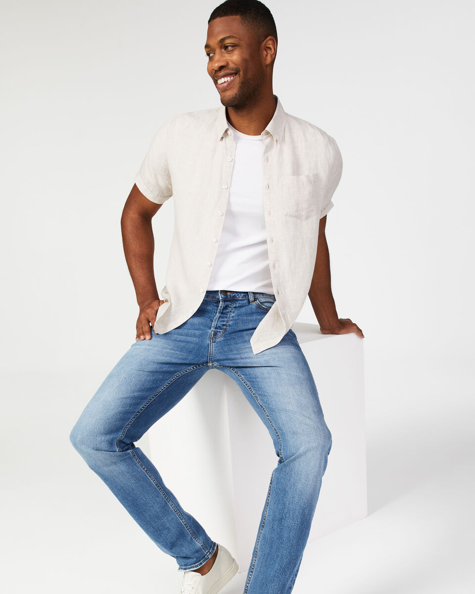 Singhs Linen Short Sleeve Shirt, Sand, hi-res